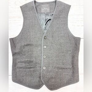 Men’s Marc Anthony Stylish Charcoal Plaid Button-Up Wool Vest Like New! SMALL